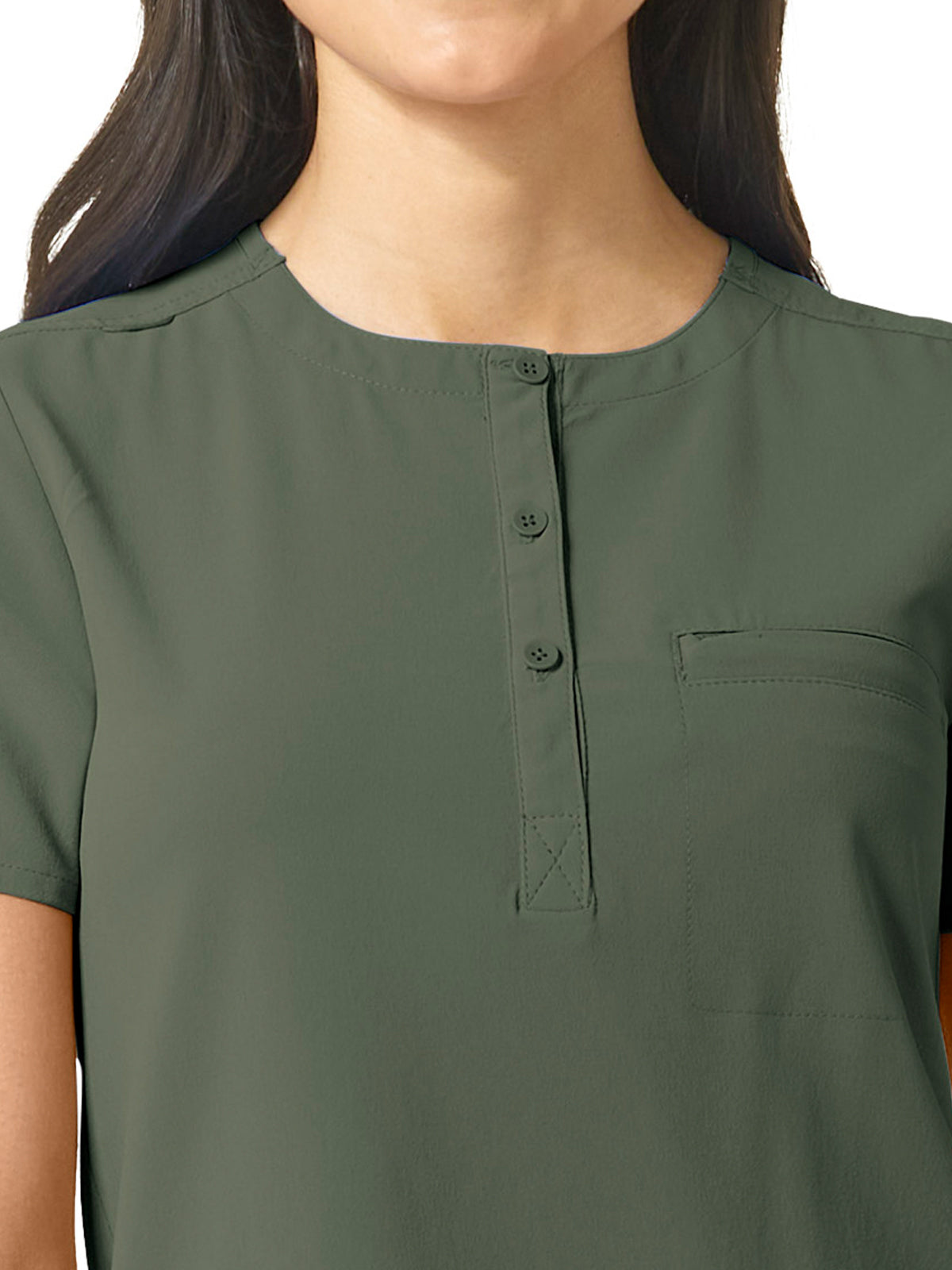 Women's One-Pocket Mandarin Collar Tuck-In Top - 6434 - Olive