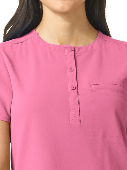 Women's One-Pocket Mandarin Collar Tuck-In Top - 6434 - Rosebud