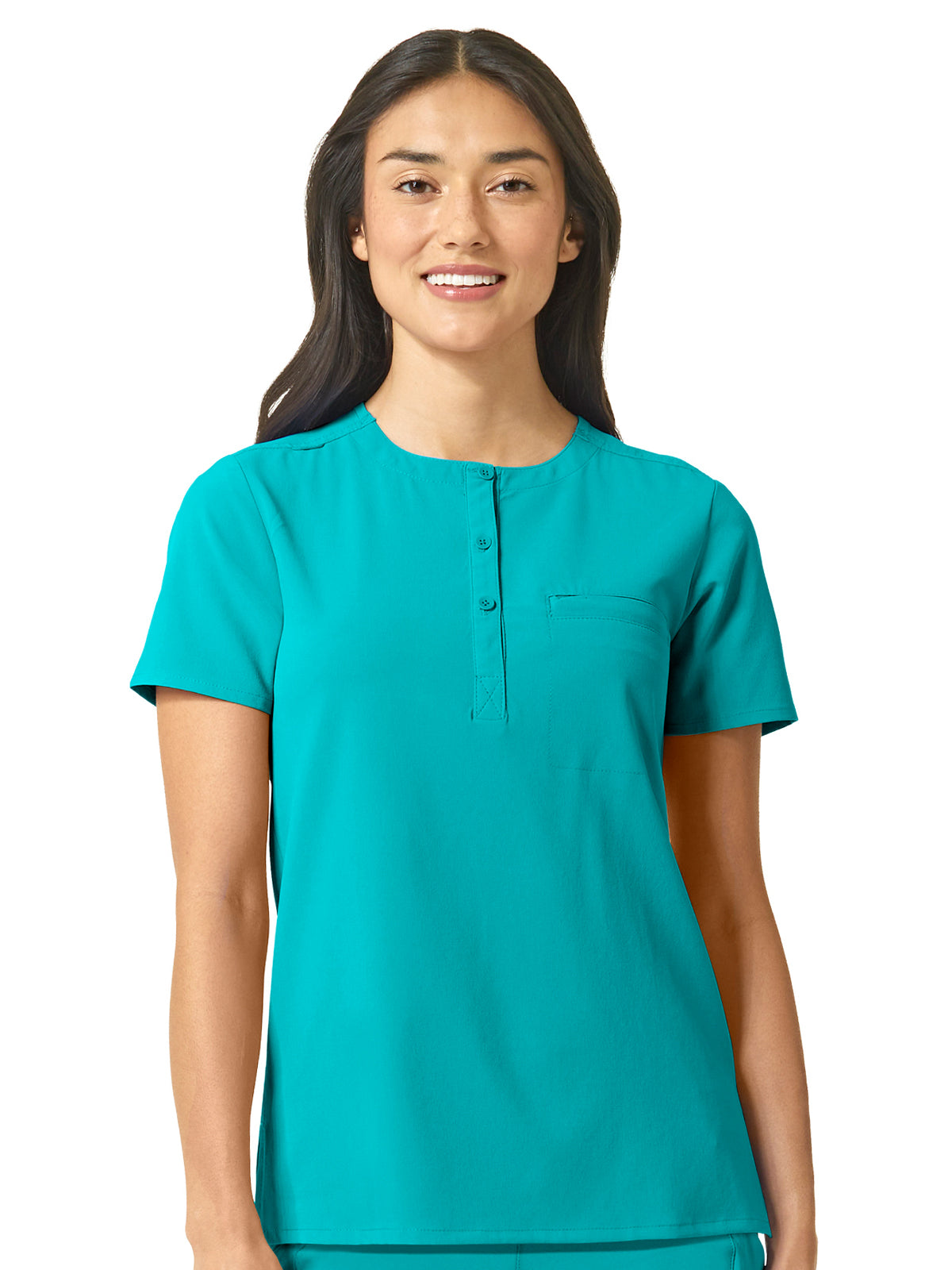 Women's One-Pocket Mandarin Collar Tuck-In Top - 6434 - Teal Blue