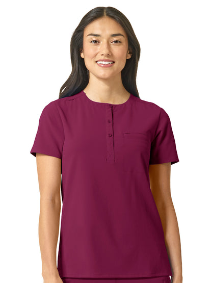 Women's One-Pocket Mandarin Collar Tuck-In Top - 6434 - Wine