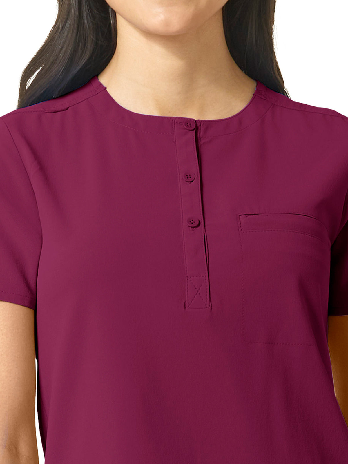 Women's One-Pocket Mandarin Collar Tuck-In Top - 6434 - Wine