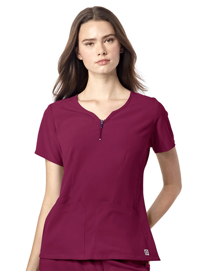 Women's Three-Pocket Quarter Zip Notch Neck Top - 6529 - Wine