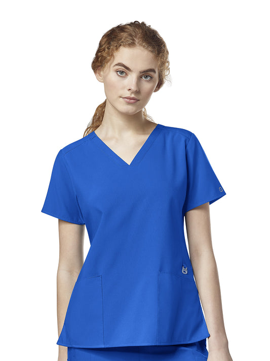 Women's Four-Pocket Flex-Back Stylized V-Neck Top - 6555 - Royal