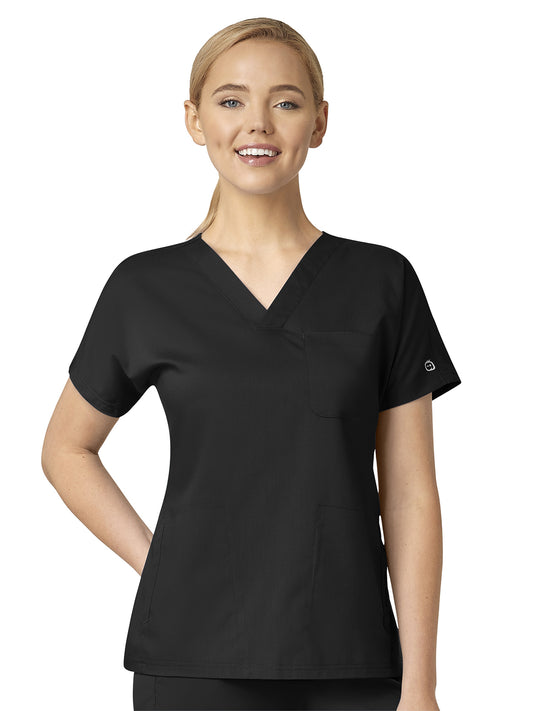 Women's Three-Pocket Dolman V-Neck Top - 6719 - Black