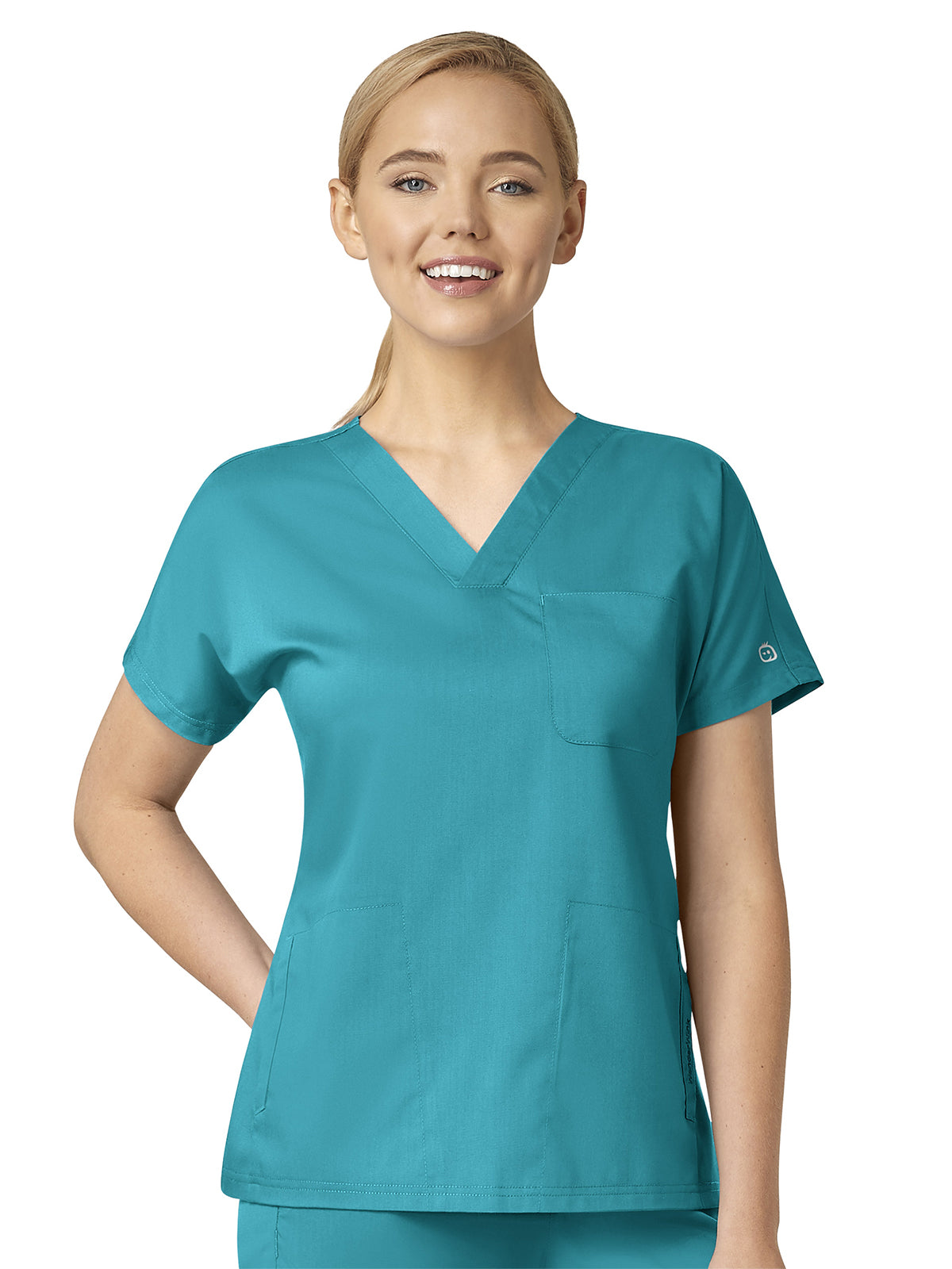 Women's Three-Pocket Dolman V-Neck Top - 6719 - Teal Blue