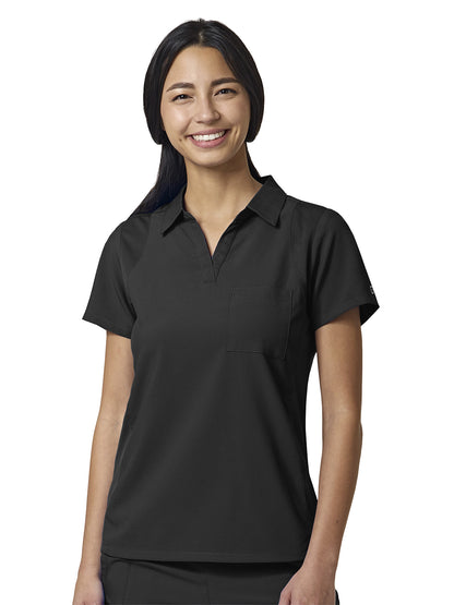 Women's One-Pocket Easy Comfort Placket Top - 6955 - Black