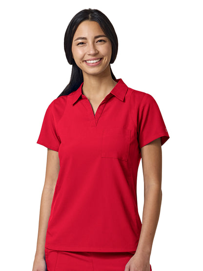 Women's One-Pocket Easy Comfort Placket Top - 6955 - Red