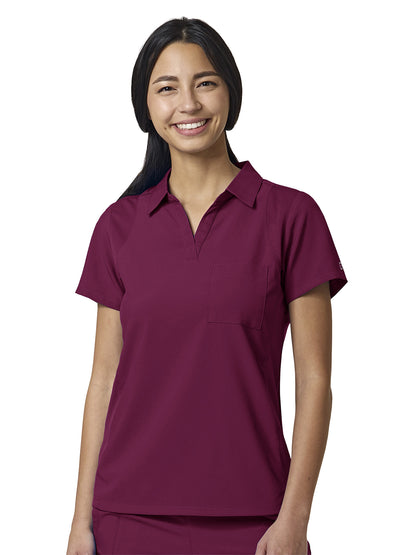 Women's One-Pocket Easy Comfort Placket Top - 6955 - Wine