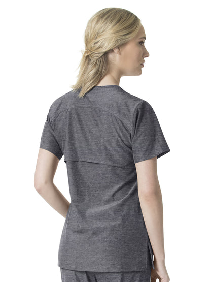 Women's Six-Pocket Modern Fit Twill V-Neck Top - C12106 - Charcoal Heather