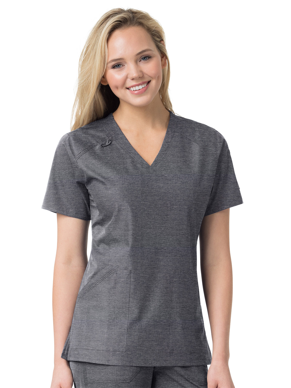 Women's Six-Pocket Modern Fit Twill V-Neck Top - C12106 - Charcoal Heather