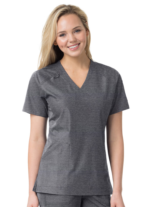 Women's Modern Fit Twill V-Neck Top - C12106 - Charcoal Heather