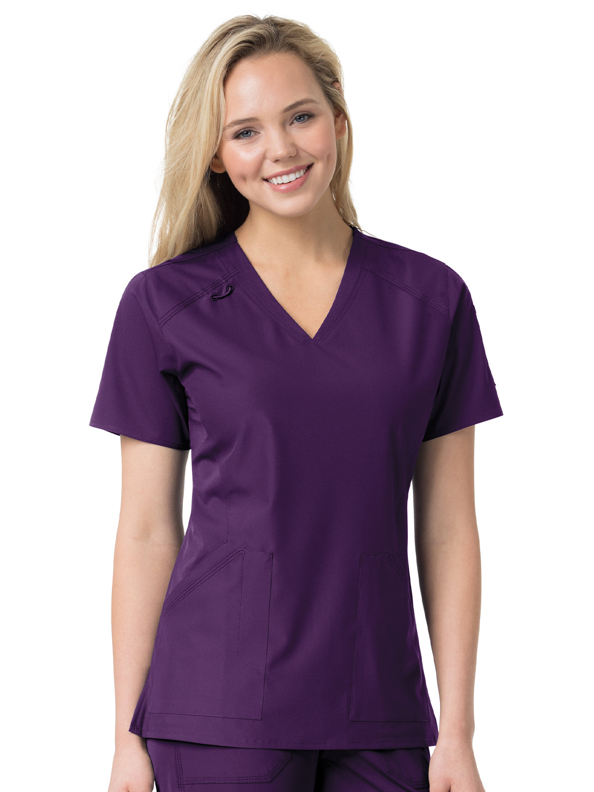 Women's Six-Pocket Modern Fit Twill V-Neck Top - C12106 - Eggplant