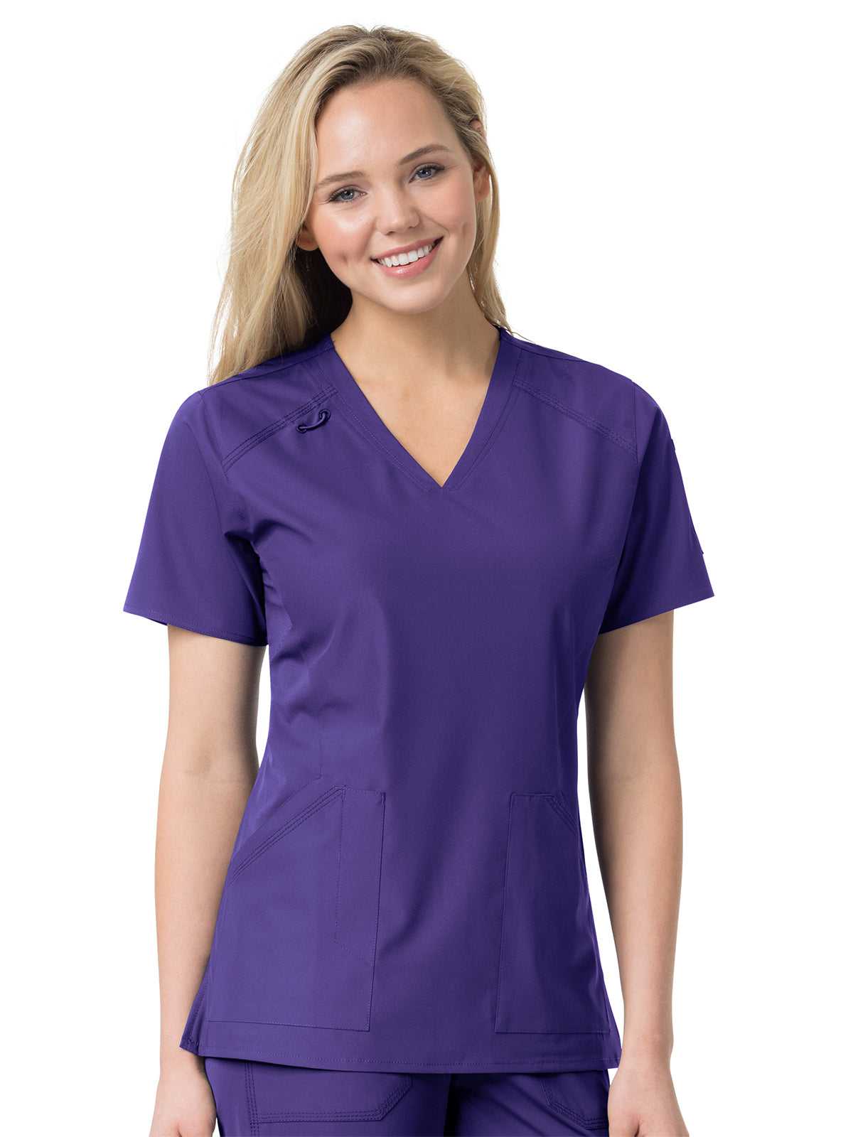 Women's Six-Pocket Modern Fit Twill V-Neck Top - C12106 - Grape