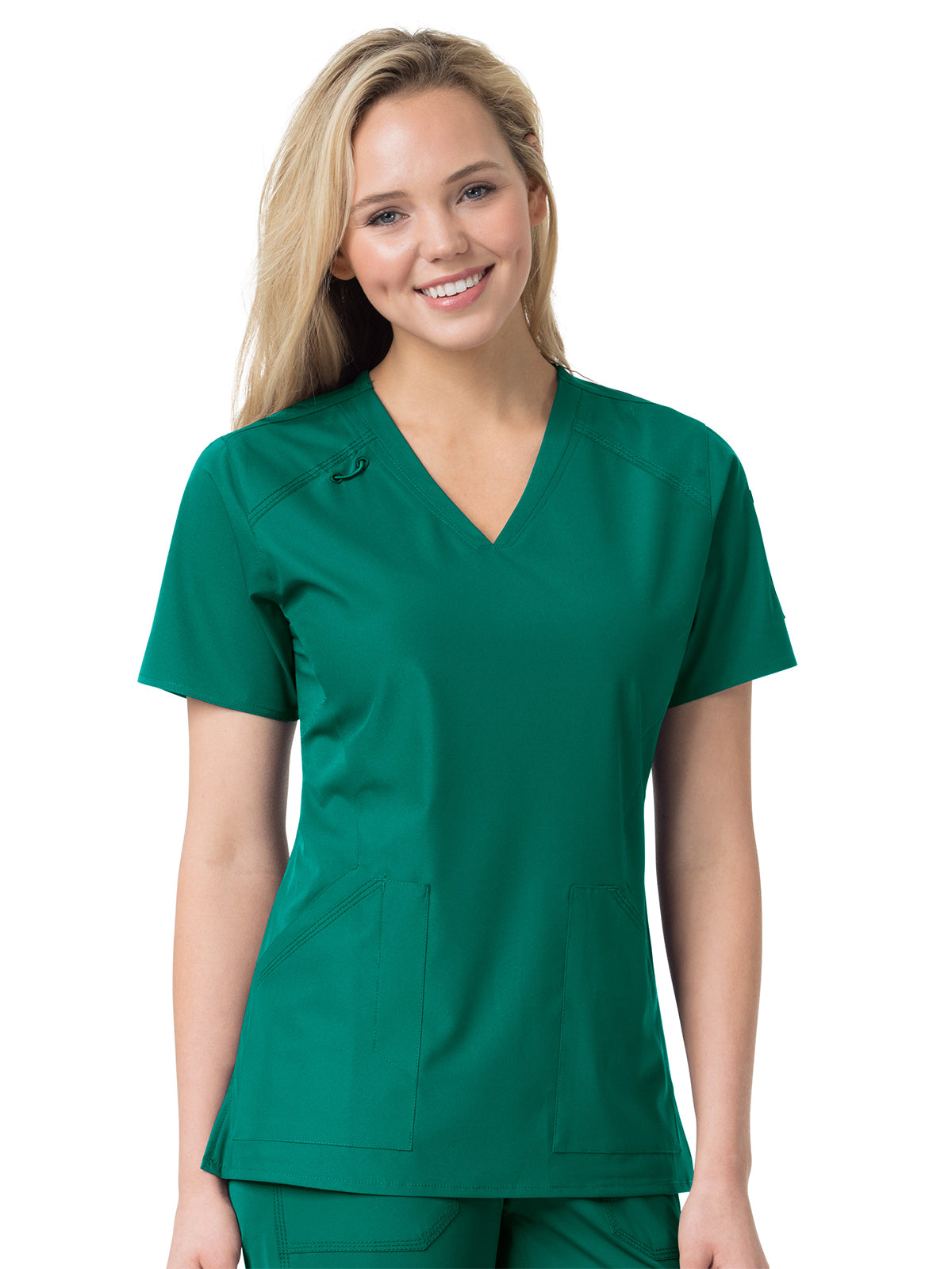 Women's Six-Pocket Modern Fit Twill V-Neck Top - C12106 - Hunter Green