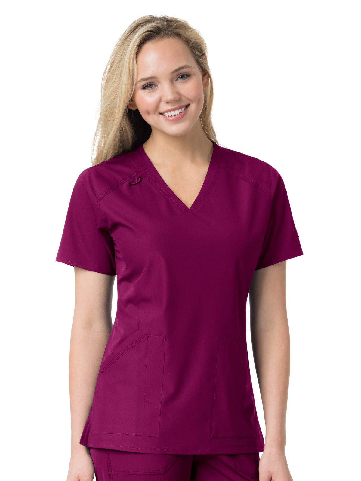 Women's Six-Pocket Modern Fit Twill V-Neck Top - C12106 - Wine