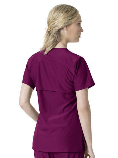 Women's Six-Pocket Modern Fit Twill V-Neck Top - C12106 - Wine