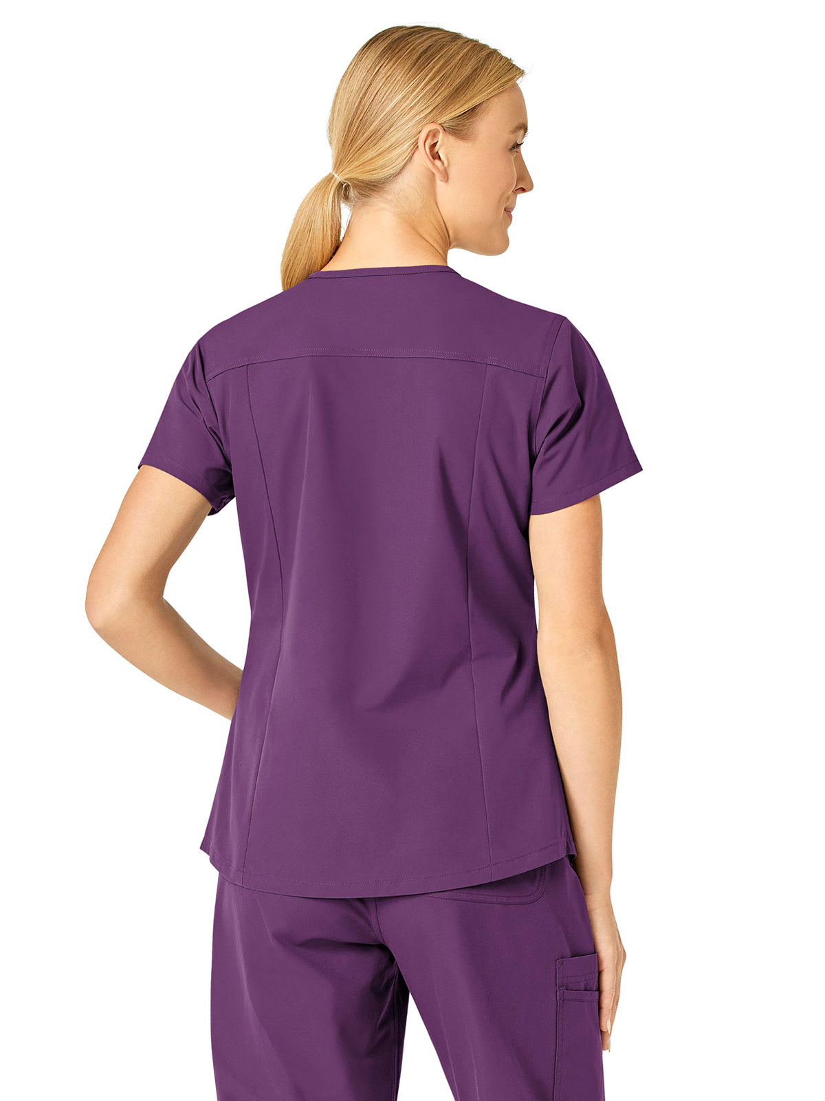 Women's Five-Pocket Modern Fit V-Neck Top - C12113 - Eggplant