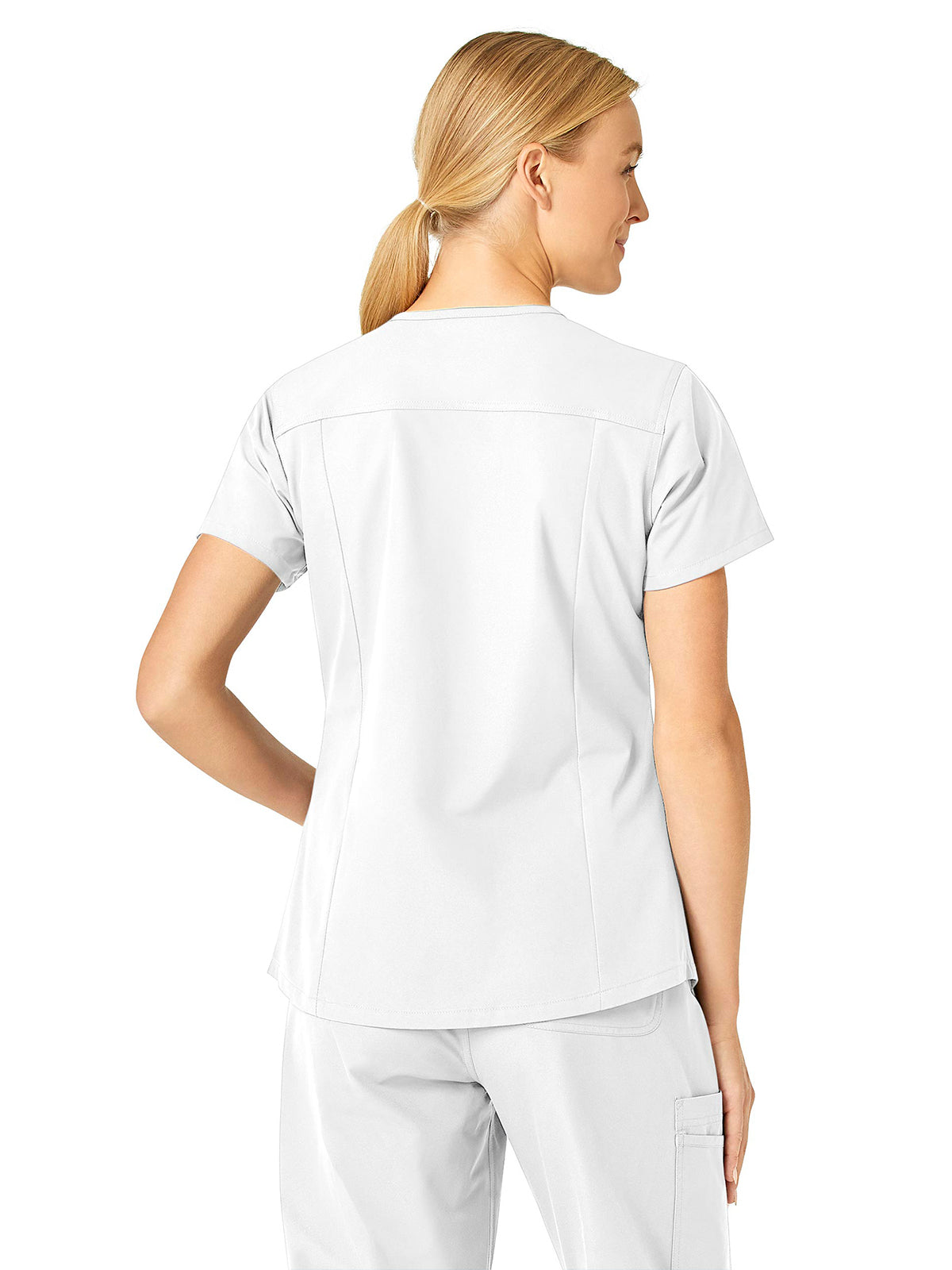 Women's Five-Pocket Modern Fit V-Neck Top - C12113 - White