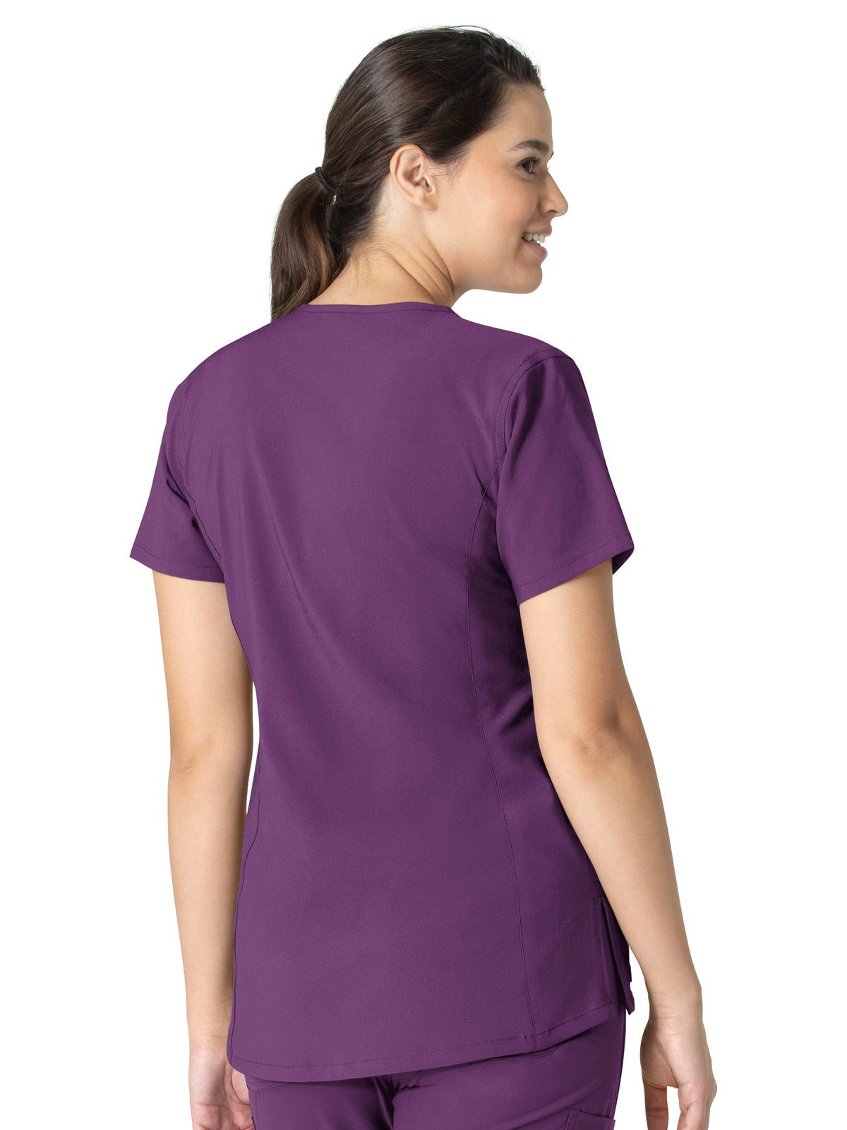 Women's Three-Pocket Modern Fit Notch Neck Top - C12213 - Eggplant