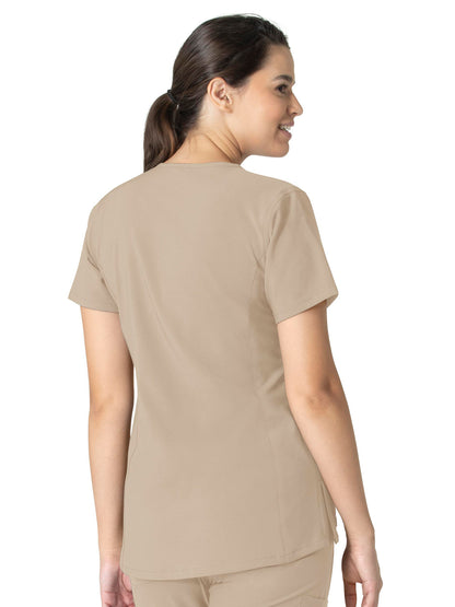 Women's Three-Pocket Modern Fit Notch Neck Top - C12213 - Khaki