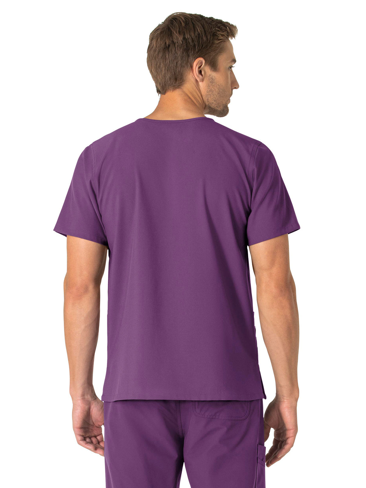 Unisex Seven-Pocket Modern Fit V-Neck Top - C15013 - Eggplant