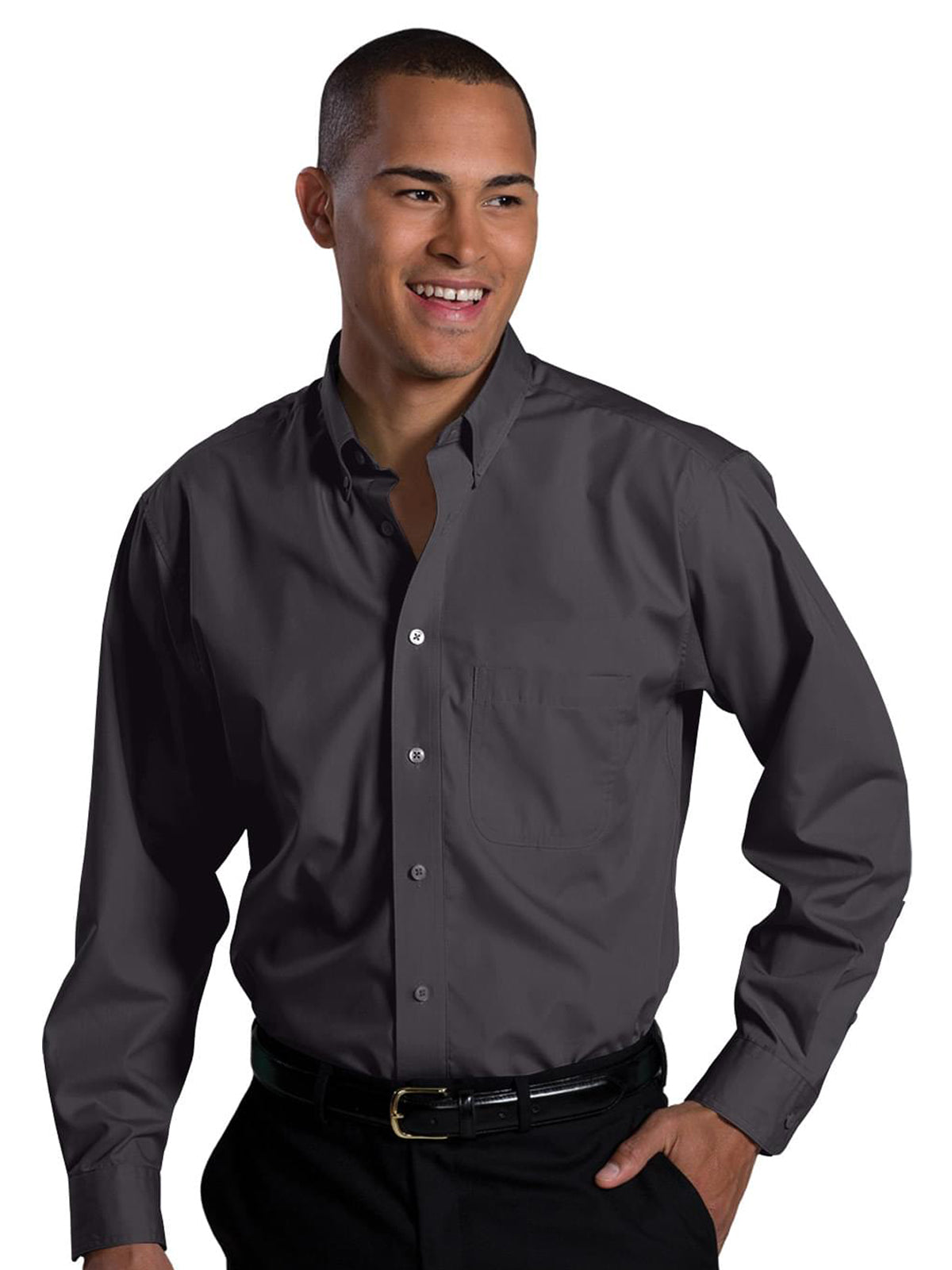 Men's Lightweight Long Sleeve Poplin Shirt - 1295 - Steel Grey