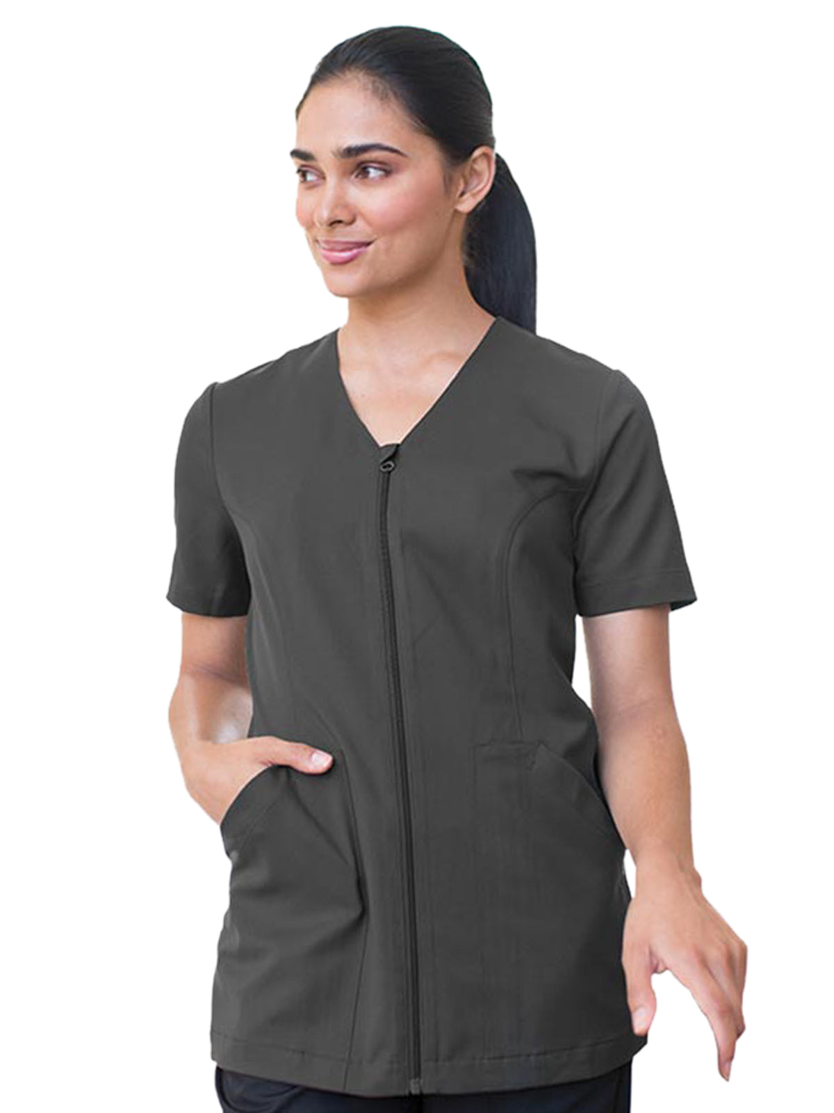 Women's Stretch Full-Zip Tunic Shirt - 7260 - Steel Grey