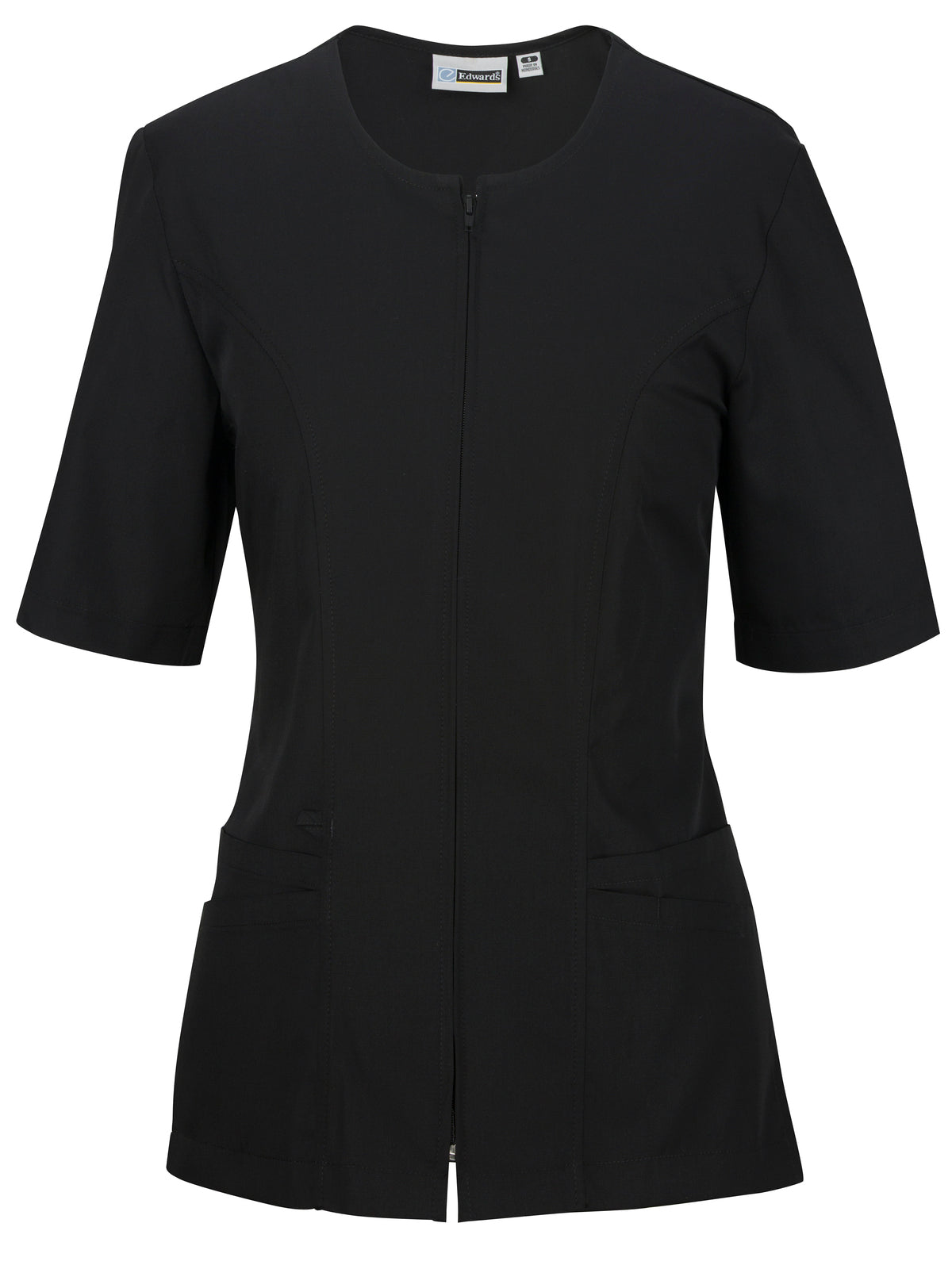 Women's Zip-Front Housekeeping Smock Shirt - 7887 - Black