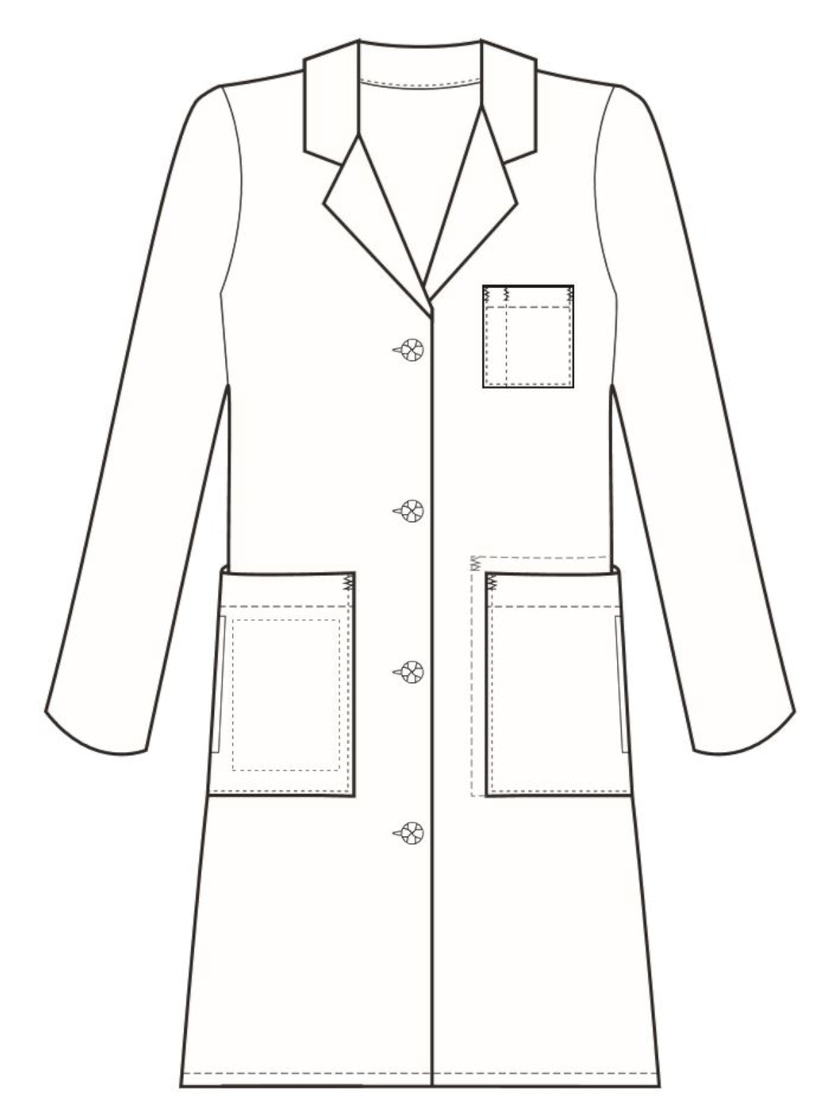 Women's Knot Button iPad Pocket Lab Coat - 763 - White