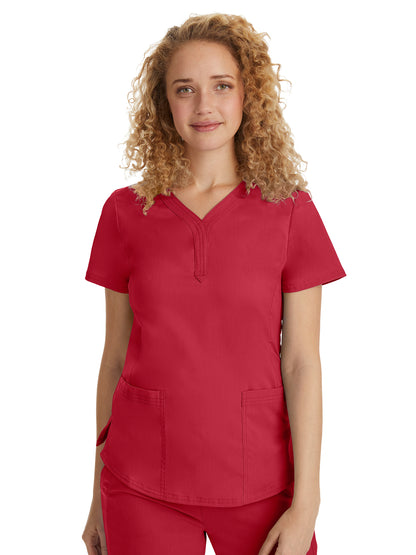 Women's Triple-Needle Stitching Top - 2167 - Red