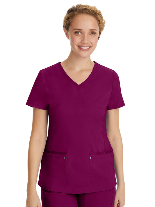 Women's Stylish V-Neck Top - 2245 - Wine