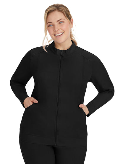 Women's Mandarin Collar Scrub Jacket - 5038 - Black