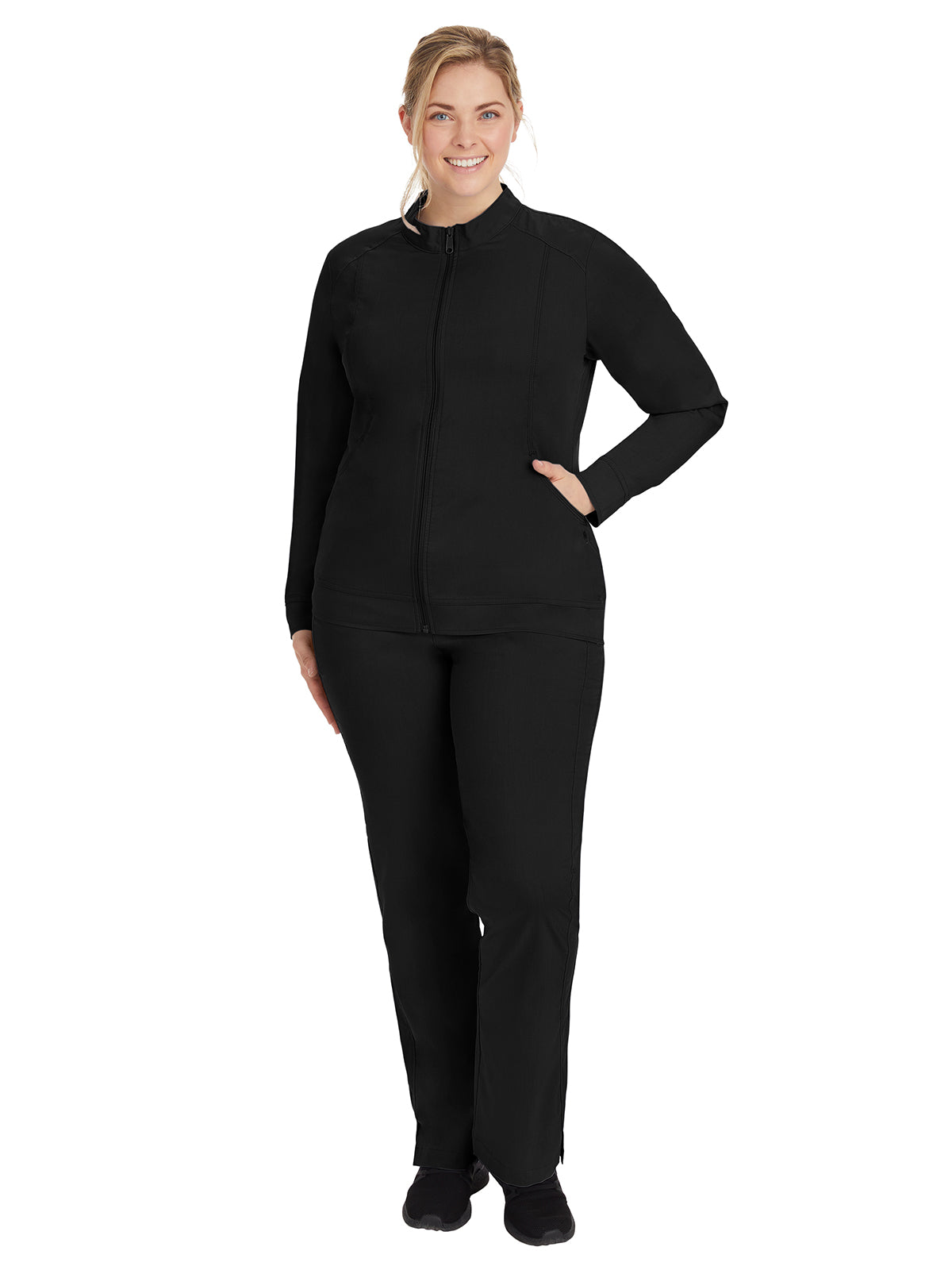 Women's Mandarin Collar Scrub Jacket - 5038 - Black