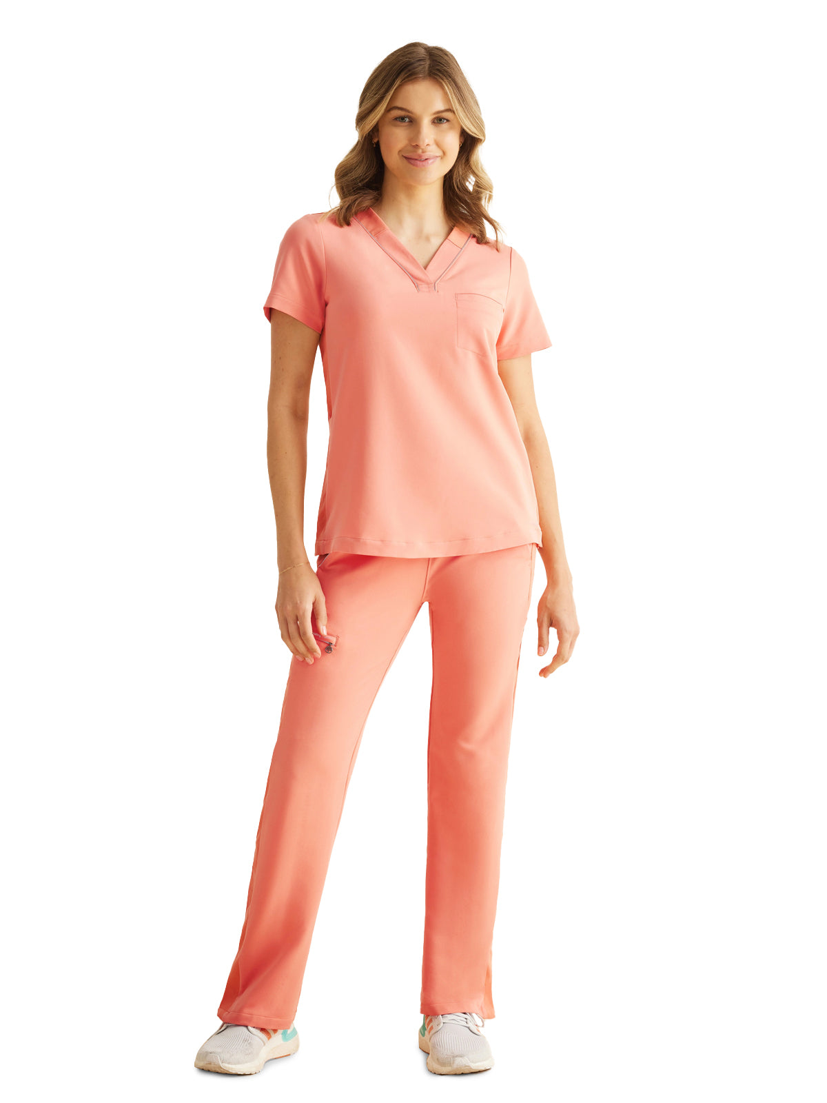 Women's 1-Pocket V-Neck Scrub Top - 700 - Burnt Coral