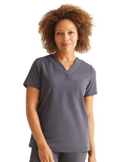 Women's 1-Pocket V-Neck Scrub Top - 700 - Pewter