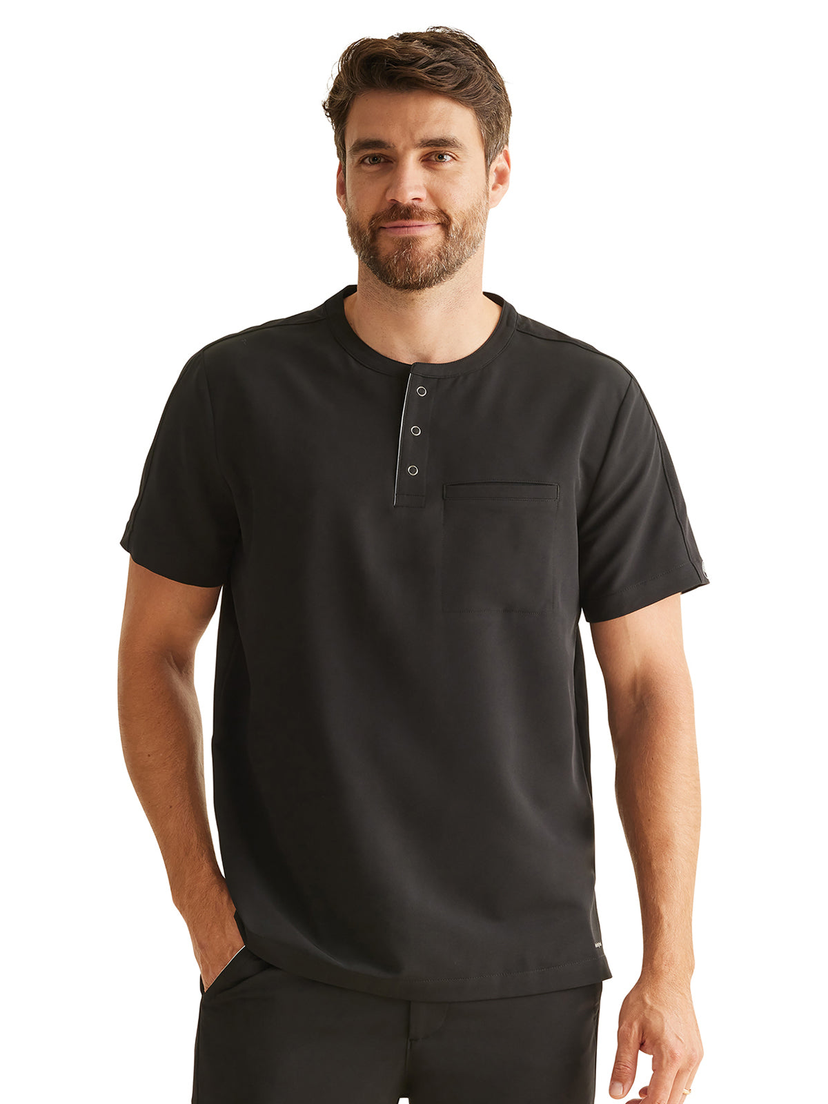 Men's 1-Pocket Mandarin Collar Scrub Top - 701 - Black