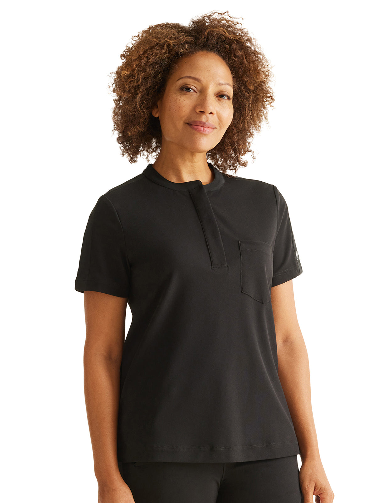 Women's 1-Pocket Mandarin Collar Scrub Top - 802 - Black