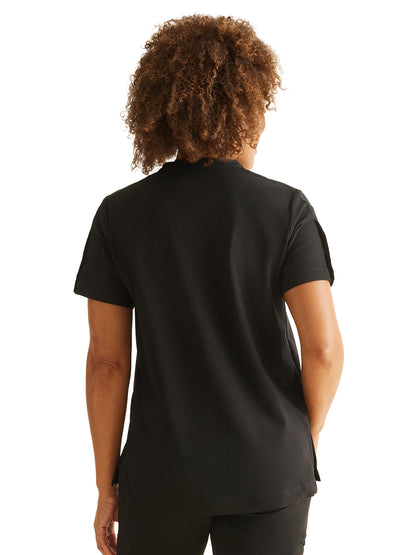 Women's 1-Pocket Mandarin Collar Scrub Top - 802 - Black