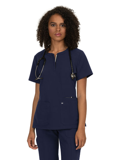 Women's 3-Pocket Zipper-Neck Back in Action Scrub Top - 1009 - Navy