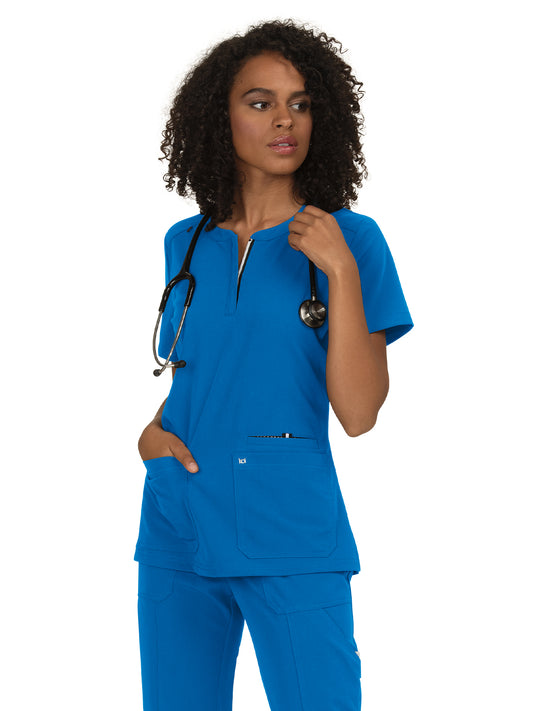 Women's 3-Pocket Zipper-Neck Back in Action Scrub Top - 1009 - Royal Blue