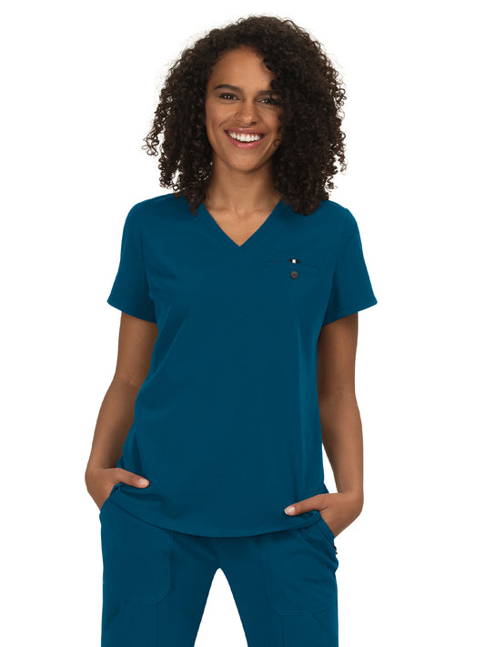 Women's 1-Pocket Tuck-In Ready to Work Scrub Top - 1010 - Caribbean Blue