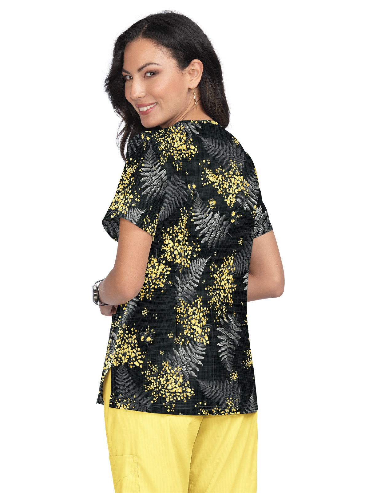 Women's 2-Pocket Keyhole Neckline Print Lola Scrub Top - 1027PR - Baby's Breath Floral