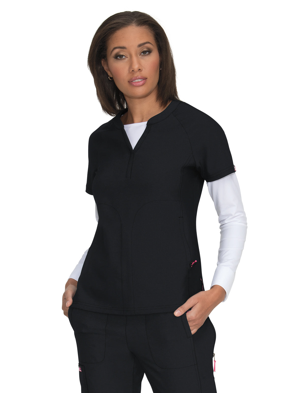 Women's 4-Pocket Split-Neck Action Scrub Top - 1035 - Black