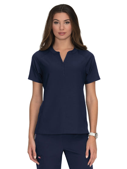 Women's 4-Pocket Split-Neck Action Scrub Top - 1035 - Navy