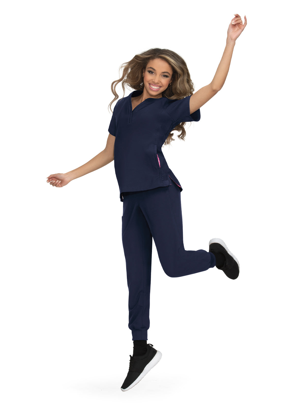 Women's 4-Pocket Split-Neck Action Scrub Top - 1035 - Navy