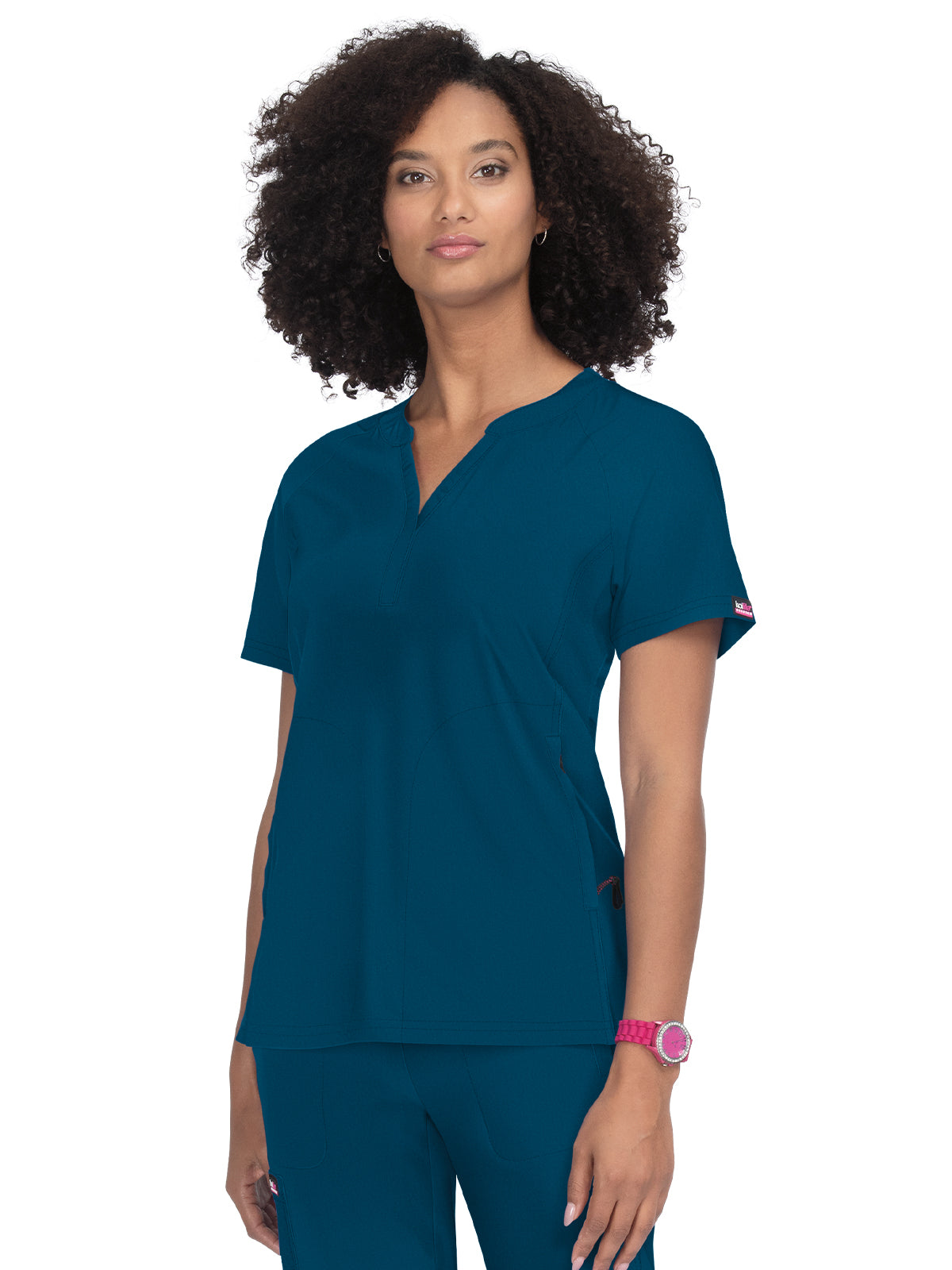 Women's 4-Pocket Split-Neck Action Scrub Top - 1035 - Caribbean Blue