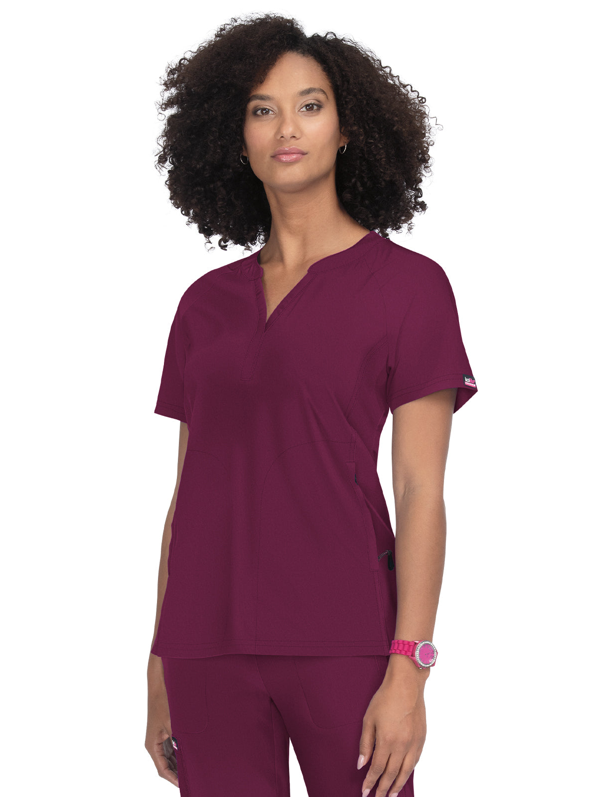 Women's 4-Pocket Split-Neck Action Scrub Top - 1035 - Wine