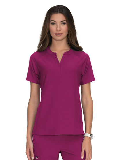 Women's 4-Pocket Split-Neck Action Scrub Top - 1035 - Raspberry