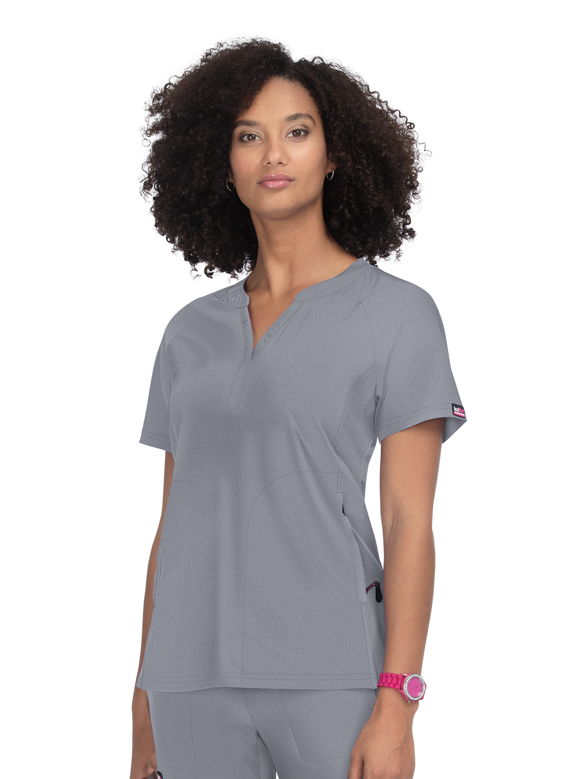 Women's 4-Pocket Split-Neck Action Scrub Top - 1035 - Platinum Grey