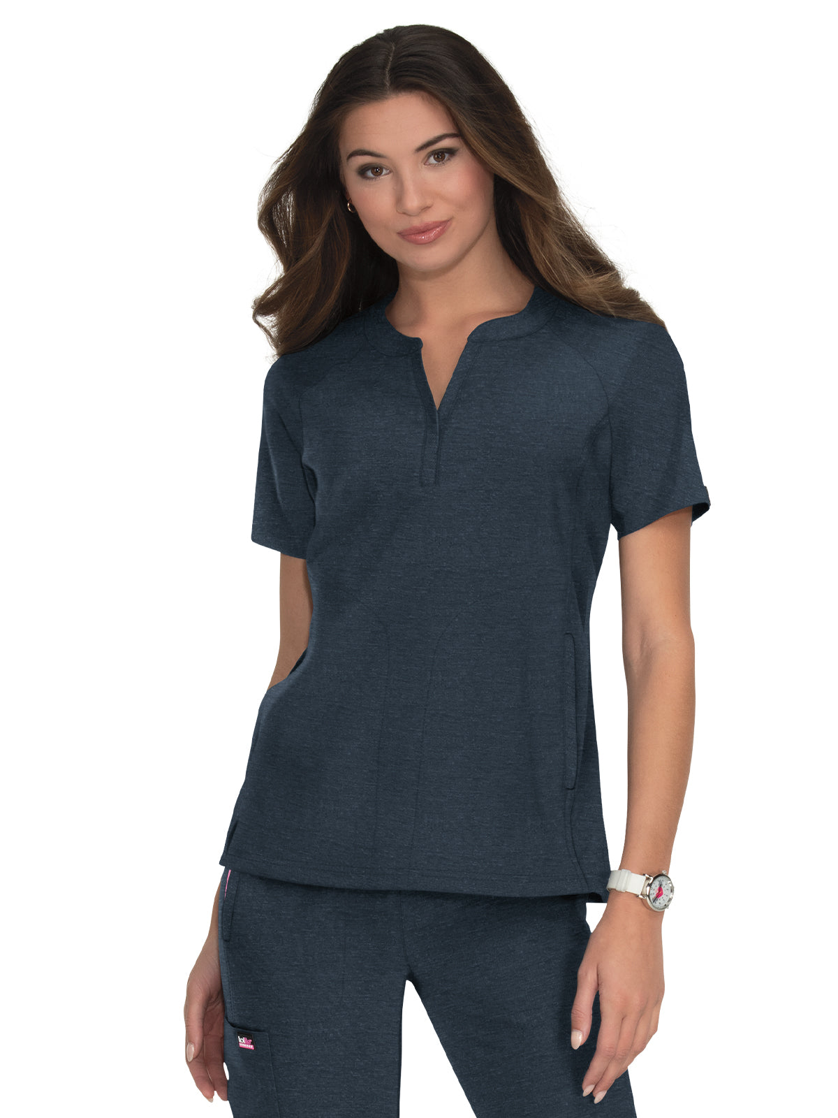 Women's 4-Pocket Split-Neck Action Scrub Top - 1035 - Heather Navy